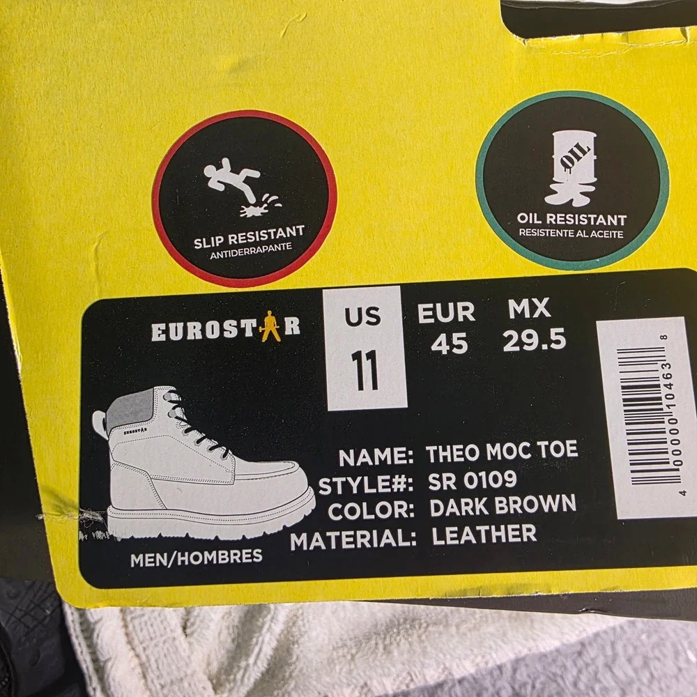 Eurostar Boots Moc Toe Dark Brown Leather Work Oil Slip Resistant Mens 11 New
